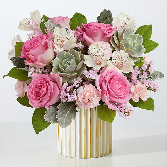 Dusty Rose Bouquet with Ivory Vase
